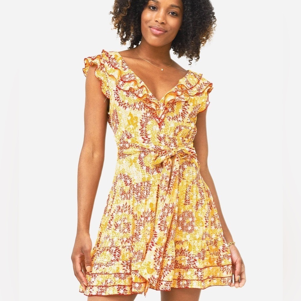 Poupette St Barth Della Cotton Plumeti Long Dress In Yellow Menton
